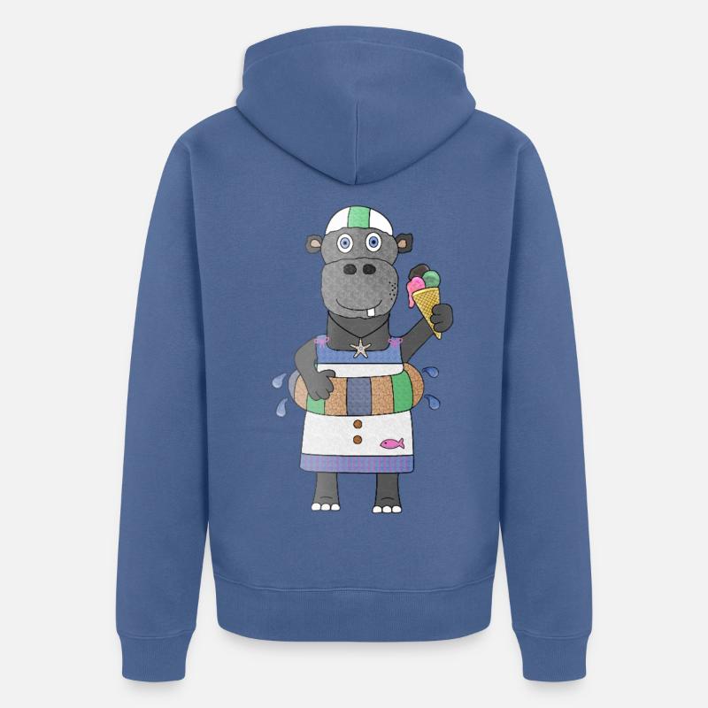 Splash Hippo Hippo drôle d’hippopotame en mode été - Veste à capuche bio Premium Unisexe - bleu pigeon