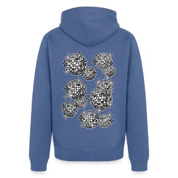 Mirrorballs - Unisex Premium Organic Zip Hoodie - stone blue - Back - Nico (187cm)