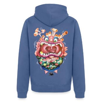 Drama Tante - Unisex Premium Bio Zip Hoodie - Taubenblau - Hinten - Nico (187cm)