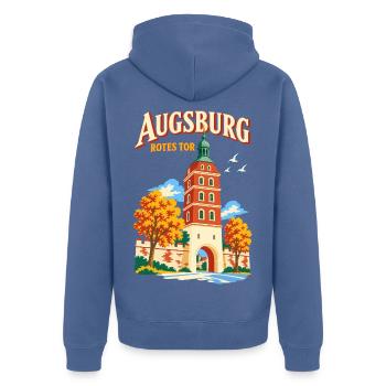 Augsburg Rotes Tor Reiseplakat - Unisex Premium Bio Zip Hoodie - Taubenblau - Hinten - Nico (187cm)