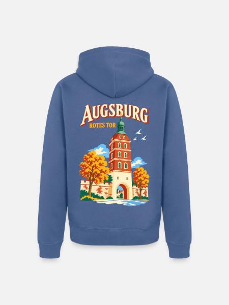 Augsburg Rotes Tor Reiseplakat - Unisex Premium Bio Zip Hoodie - Taubenblau