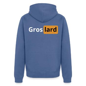 Gros lard | logo porno | cadeau beauf - Veste à capuche bio Premium Unisexe - bleu pigeon - Dos - Nico (187cm)