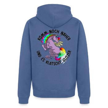 Noch näher es klatscht Glitzer Einhorn Geschenk - Unisex Premium Bio Zip Hoodie - Taubenblau - Hinten - Nico (187cm)