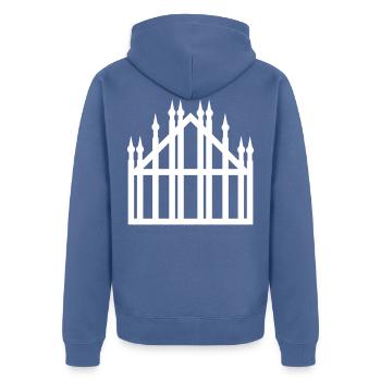 Cathédrale de milan - Veste à capuche bio Premium Unisexe - bleu pigeon - Dos - Nico (187cm)