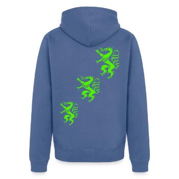 Steiermark - Unisex Premium Bio Zip Hoodie - Taubenblau - Hinten - Nico (187cm)