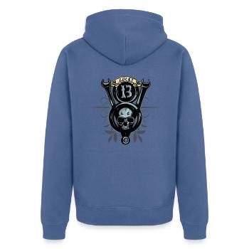 V8 Power Lucky 13 - Veste à capuche bio Premium Unisexe - bleu pigeon - Dos - Nico (187cm)