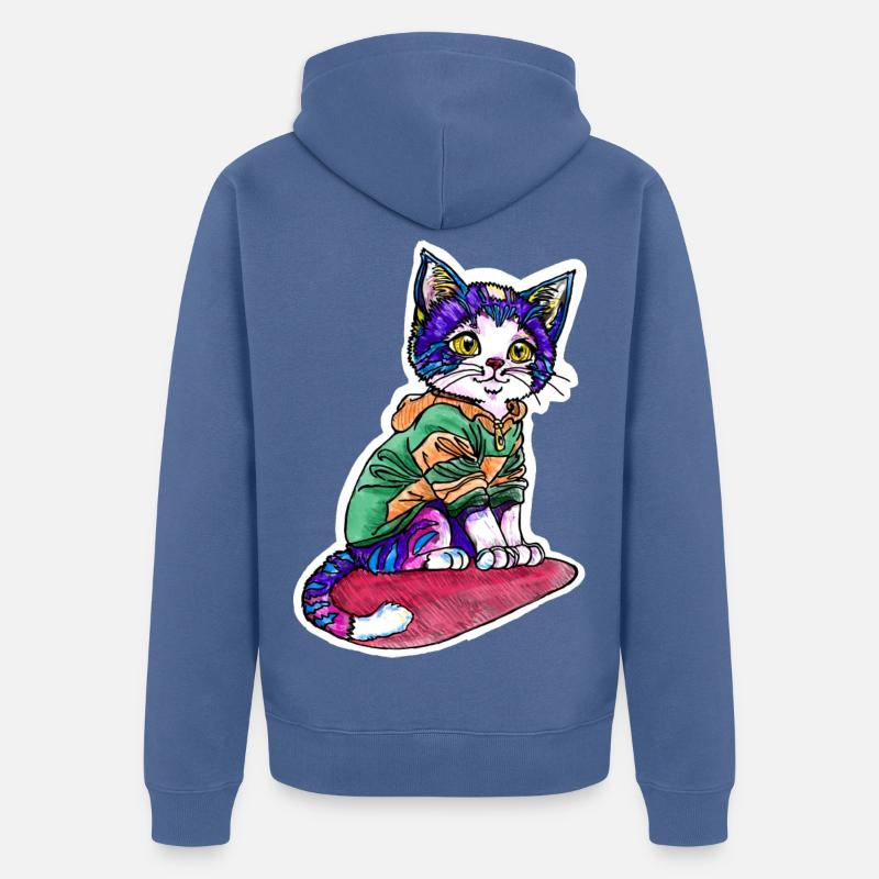 Chat en pull vert - Veste à capuche bio Premium Unisexe - bleu pigeon
