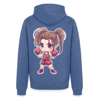 Kleine Kickboxerin Anime Look - Unisex Premium Bio Zip Hoodie - Taubenblau - Hinten - Nico (187cm)
