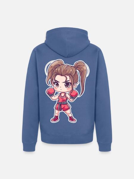 Kleine Kickboxerin Anime Look - Unisex Premium Bio Zip Hoodie - Taubenblau