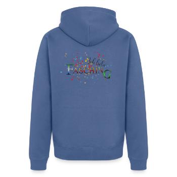 Fasching - Unisex Premium Bio Zip Hoodie - Taubenblau - Hinten - Nico (187cm)