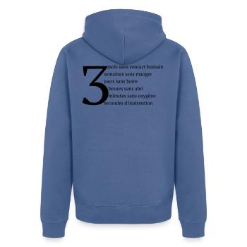 Regel der Drei - Unisex Premium Bio Zip Hoodie - Taubenblau - Hinten - Nico (187cm)