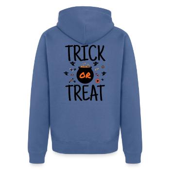 Trick Or Treat - Halloween candy pranks - Unisex Premium Organic Zip Hoodie - stone blue - Back - Nico (187cm)