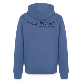 Deine Mutter Sigmund Freud - Unisex Premium Bio Zip Hoodie - Taubenblau - Hinten - Nico (187cm)