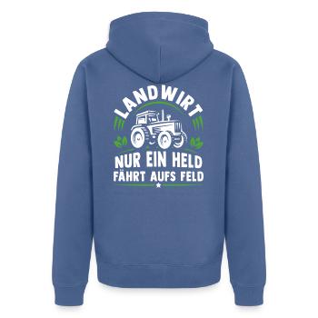 Landwirt nur ein held fährt aufs Feld - Unisex Premium Bio Zip Hoodie - Taubenblau - Hinten - Nico (187cm)