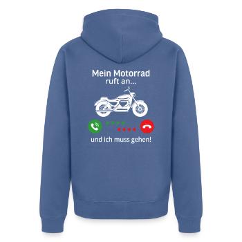 Mein Motorrad ruft mich an und ich muss gehen - Unisex Premium Bio Zip Hoodie - Taubenblau - Hinten - Nico (187cm)