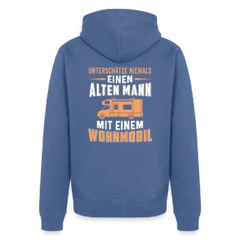 alten mann mit einem Wohnmobil - Unisex Premium Bio Zip Hoodie - Taubenblau - Hinten - Nico (187cm)