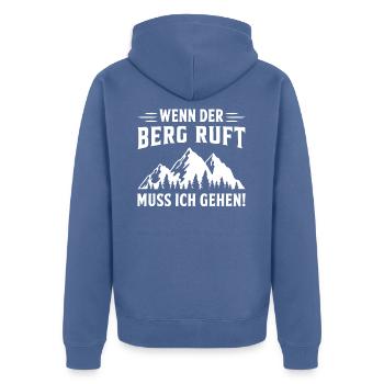 Wenn der Berg Ruft muss ich gehen - Unisex Premium Bio Zip Hoodie - Taubenblau - Hinten - Nico (187cm)