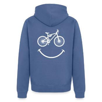 mountain biking t-shirt for cyclists - Unisex Premium Organic Zip Hoodie - stone blue - Back - Nico (187cm)