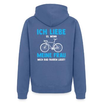 Ich liebe es wenn meine frau mich Rad fahren lässt - Unisex Premium Bio Zip Hoodie - Taubenblau - Hinten - Nico (187cm)