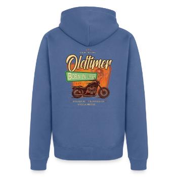 Oldtimer Motorrad geboren 1963 Geburtstag Geschenk - Unisex Premium Bio Zip Hoodie - Taubenblau - Hinten - Nico (187cm)