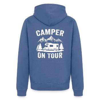 camping camper on tour - Unisex Premium Organic Zip Hoodie - stone blue - Back - Nico (187cm)