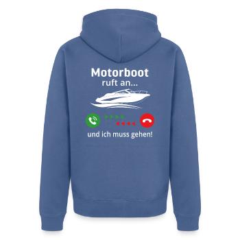 motorboot ruft an und ich muss gehen - Unisex Premium Bio Zip Hoodie - Taubenblau - Hinten - Nico (187cm)