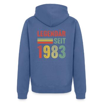 Legendär seit 1983 - Unisex Premium Bio Zip Hoodie - Taubenblau - Hinten - Nico (187cm)