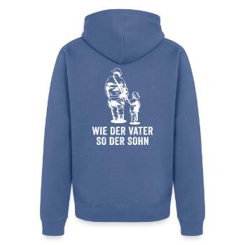 wie der vater so der sohn Papa Feuerwehrmann - Unisex Premium Bio Zip Hoodie - Taubenblau - Hinten - Nico (187cm)