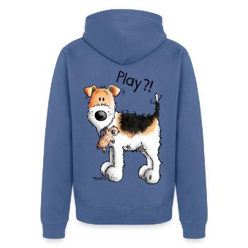 Foxterrier Play - Spielen - Hund - Freunde - Comic - Unisex Premium Bio Zip Hoodie - Taubenblau - Hinten - Nico (187cm)
