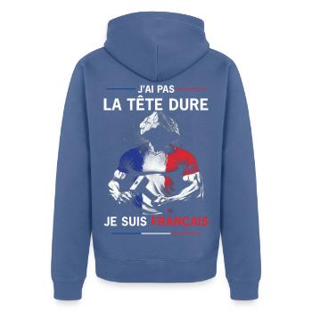 LEITER FRANKREICH - Unisex Premium Bio Zip Hoodie - Taubenblau - Hinten - Nico (187cm)