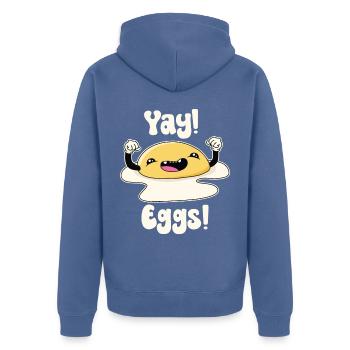 Juhu-Eier - Unisex Premium Bio Zip Hoodie - Taubenblau - Hinten - Nico (187cm)