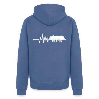 Eisenbahn Rentner Opa - Herzschlag Züge - Unisex Premium Bio Zip Hoodie - Taubenblau - Hinten - Nico (187cm)