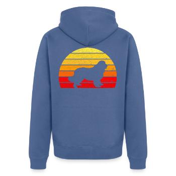 T-shirt Chien Terre-Neuve - Retro Sunrise - Veste à capuche bio Premium Unisexe - bleu pigeon - Dos - Nico (187cm)