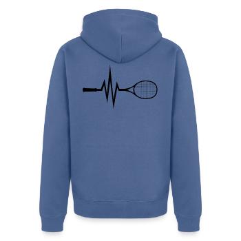 Mon coeur bat pour le tennis - balle Sport - Veste à capuche bio Premium Unisexe - bleu pigeon - Dos - Nico (187cm)