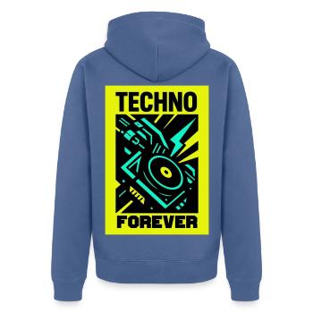 Techno Forever - Unisex Premium Bio Zip Hoodie - Taubenblau - Hinten - Nico (187cm)