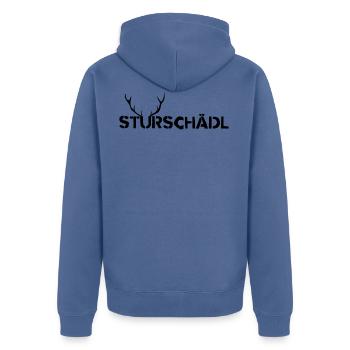 Sturschädl Dickkopf Dialekt Mundart Österreich - Unisex Premium Bio Zip Hoodie - Taubenblau - Hinten - Nico (187cm)