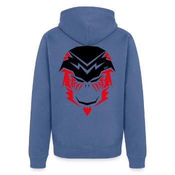 The Monkey King Fighter - Unisex Premium Organic Zip Hoodie - stone blue - Back - Nico (187cm)