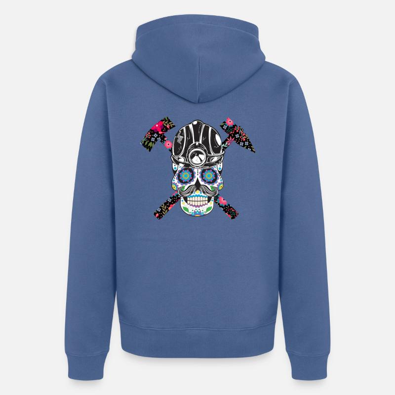 Bergmannschädel mit Blumen - Unisex Premium Bio Zip Hoodie - Taubenblau