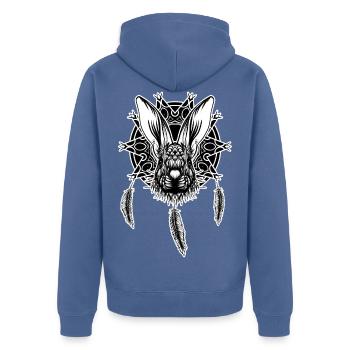 Rabbit - Unisex Premium Organic Zip Hoodie - stone blue - Back - Nico (187cm)