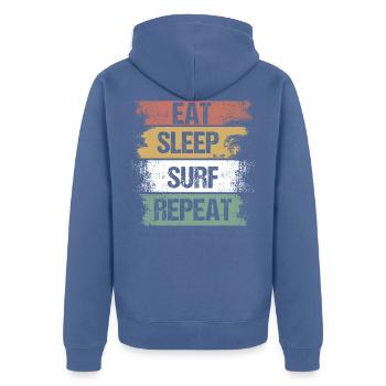 Eat - Sleep - Surf - Sport - Gift - Humor - Unisex Premium Organic Zip Hoodie - stone blue - Back - Nico (187cm)
