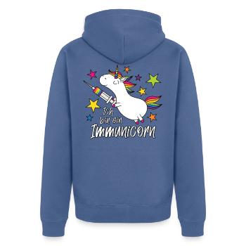 Vacciné Licorne Je suis un immunicorn - Veste à capuche bio Premium Unisexe - bleu pigeon - Dos - Nico (187cm)