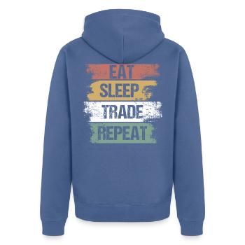 Trader - Trade - Money - Payment - Gift - Unisex Premium Organic Zip Hoodie - stone blue - Back - Nico (187cm)