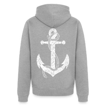 Anker Seemann See Marine Boot Schiffsanker - Unisex Premium Bio Zip Hoodie - Grau meliert - Hinten - Nico (187cm)