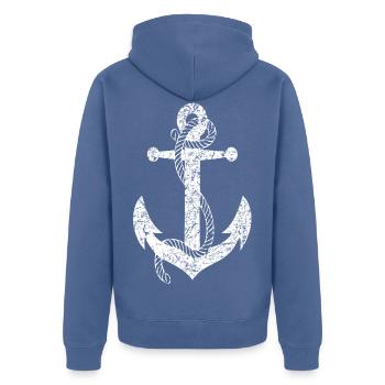 Anker Seemann See Marine Boot Schiffsanker - Unisex Premium Bio Zip Hoodie - Taubenblau - Hinten - Nico (187cm)