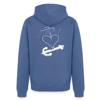 Glaube Hoffnung und Liebe - Unisex Premium Bio Zip Hoodie - Taubenblau - Hinten - Nico (187cm)