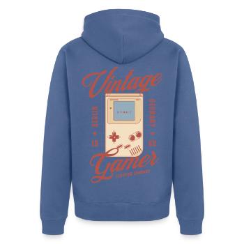 Vintage Gamer 1992 – Retro Handheld - Unisex Premium Bio Zip Hoodie - Taubenblau - Hinten - Nico (187cm)