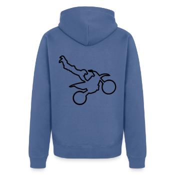 Motorrad Cross Freestyle Moto Trace - Unisex Premium Bio Zip Hoodie - Taubenblau - Hinten - Nico (187cm)