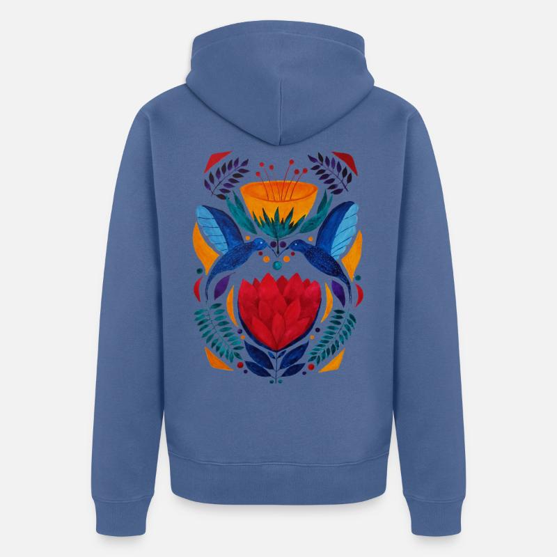 Amoureux | Design coloré ethnique - Veste à capuche bio Premium Unisexe - bleu pigeon
