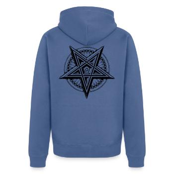 pentagram - Unisex Premium Organic Zip Hoodie - stone blue - Back - Nico (187cm)