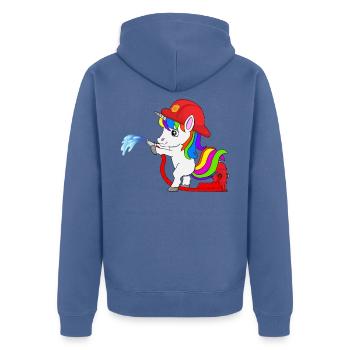 Firefighters unicorn with fire hose for children - Unisex Premium Organic Zip Hoodie - stone blue - Back - Nico (187cm)